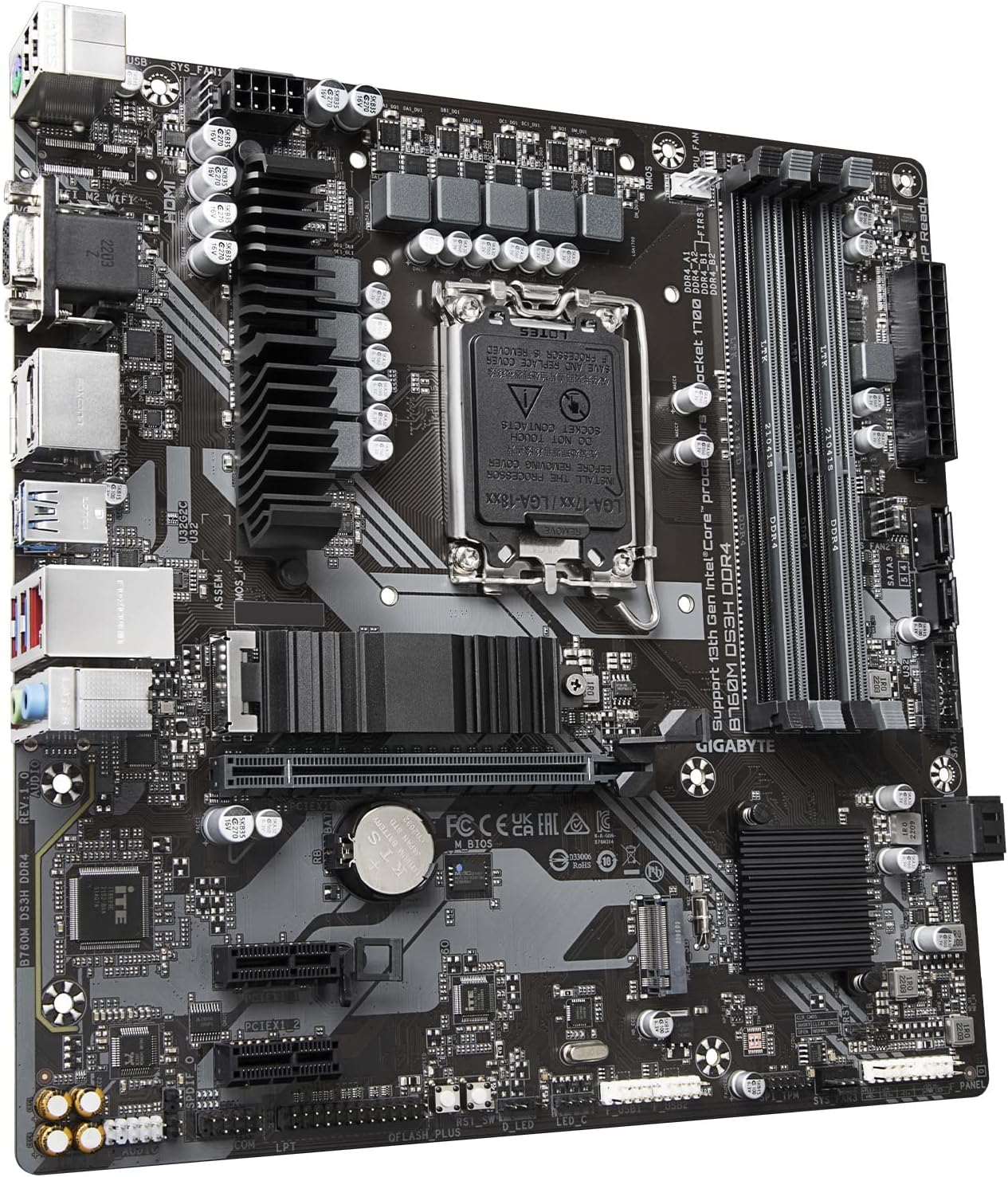 Gigabyte B760M DS3H Motherboard, mATX, So. 1700, 2.5Gb LAN, DP/HDMI, DDR4, USB3.2, Audio, Wi-Fi - MBI-B760MDS3H