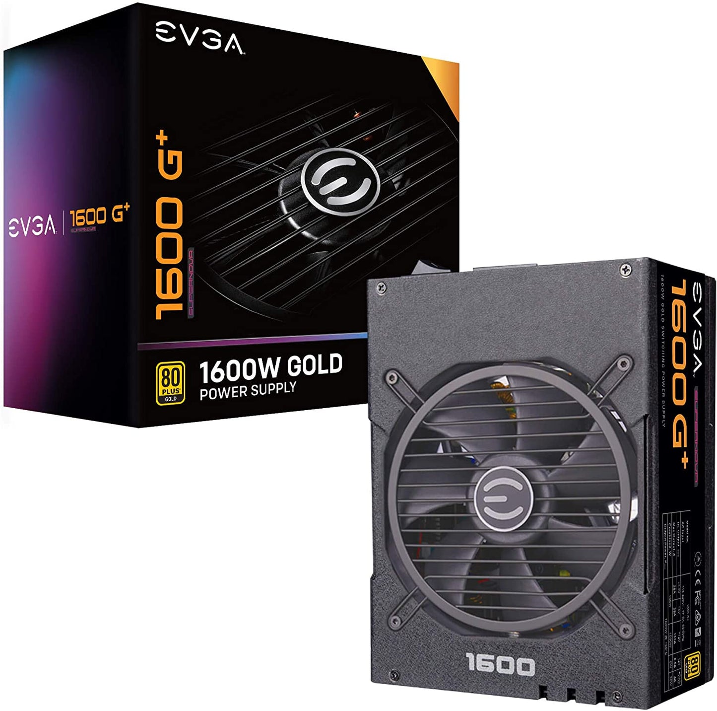 1600W EVGA SuperNOVA G+ Modular Power Supply, 80+ Gold Certified, 135mm Quiet Fan, - POW-1600G+