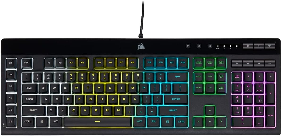 Corsair K55 PRO LITE RGB Gaming Keyboard, 120 Keys, 6 Programmable Macro Keys, Spill Resistant, USB - KEY-K55PLRGB