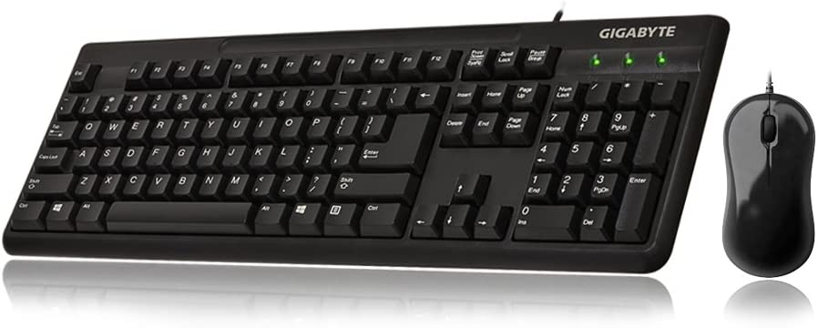 Gigabyte GK-KM3100 USB Keyboard and Optical Mouse, Black - KEY-KM3100