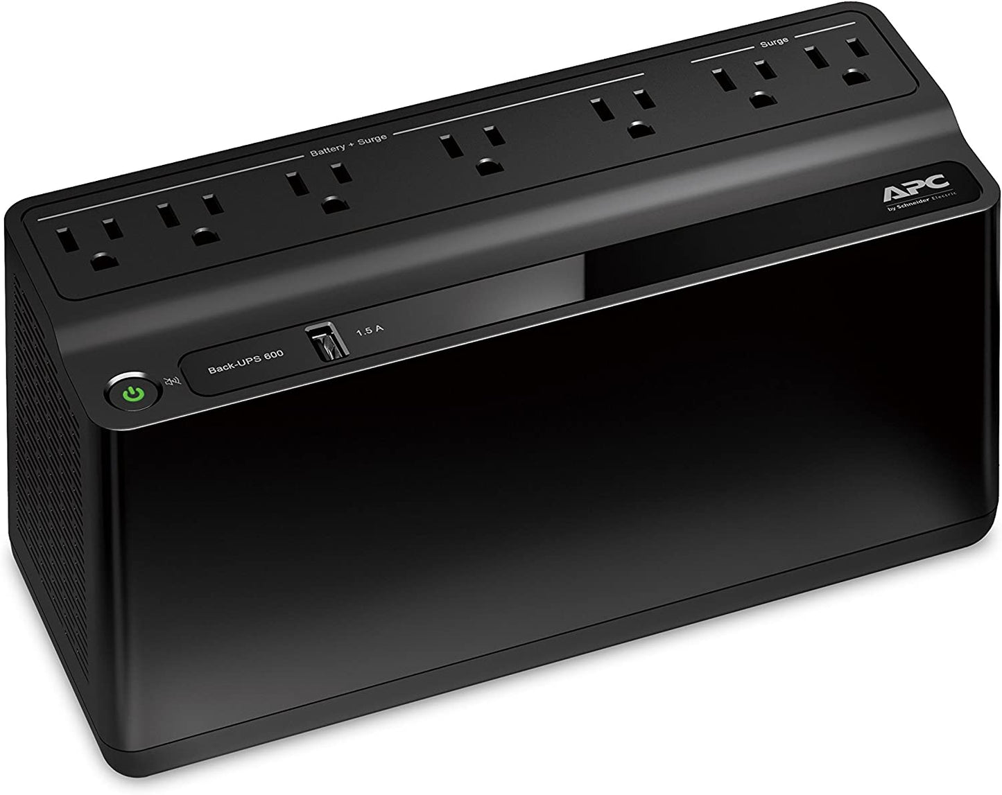 APC 600VA/330W UPS, ~3.2 min @ Full Load, 7 Outlets, 490 Joules, USB Port, $75K Protection - UPS-BE600M1