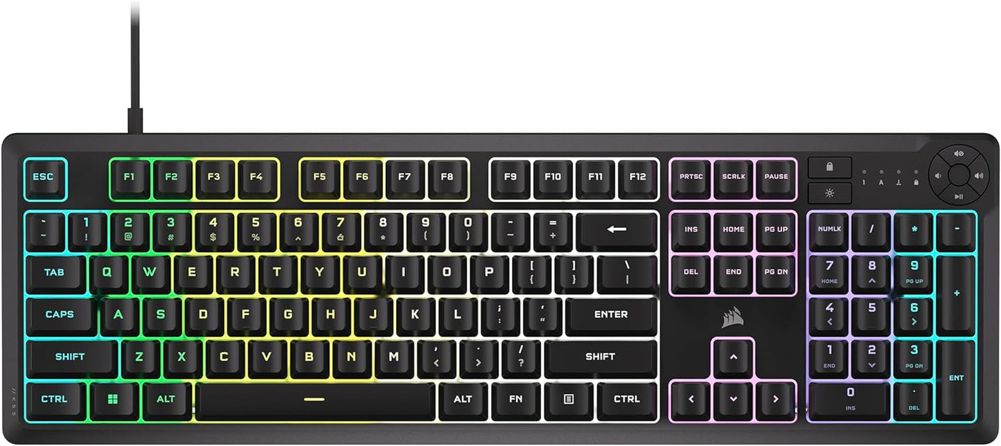 Corsair K55 Core RGB Gaming Keyboard, 113 Keys, Ten-Zone RGB, Media Controls, Spill Resistant, USB - KEY-K55CORERGB