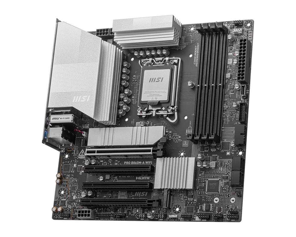 MSI PRO B860M-A WiFi Motherboard, mATX, So. 1851, 5Gb LAN, DP/HDMI/Thunderbolt, DDR5, Audio, WiFi - MBI-B860MAWIFI