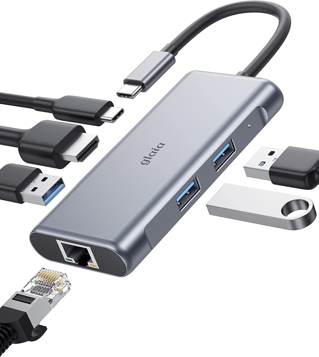 USB Type-C 6-in-1 Multi-Function Hub: 100W PD Pass Through, HDMI, LAN Port, 3xUSB 3.0 Ports - HUB-6IN1C