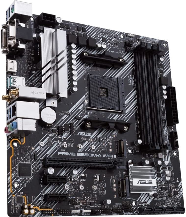 Asus Prime B550M-A (WI-FI) mATX Motherboard, So. AM4, LAN, RAID, DDR4, HDMI/DVI/VGA, USB3.2, Wi-Fi - MBA-B550MAWIFI