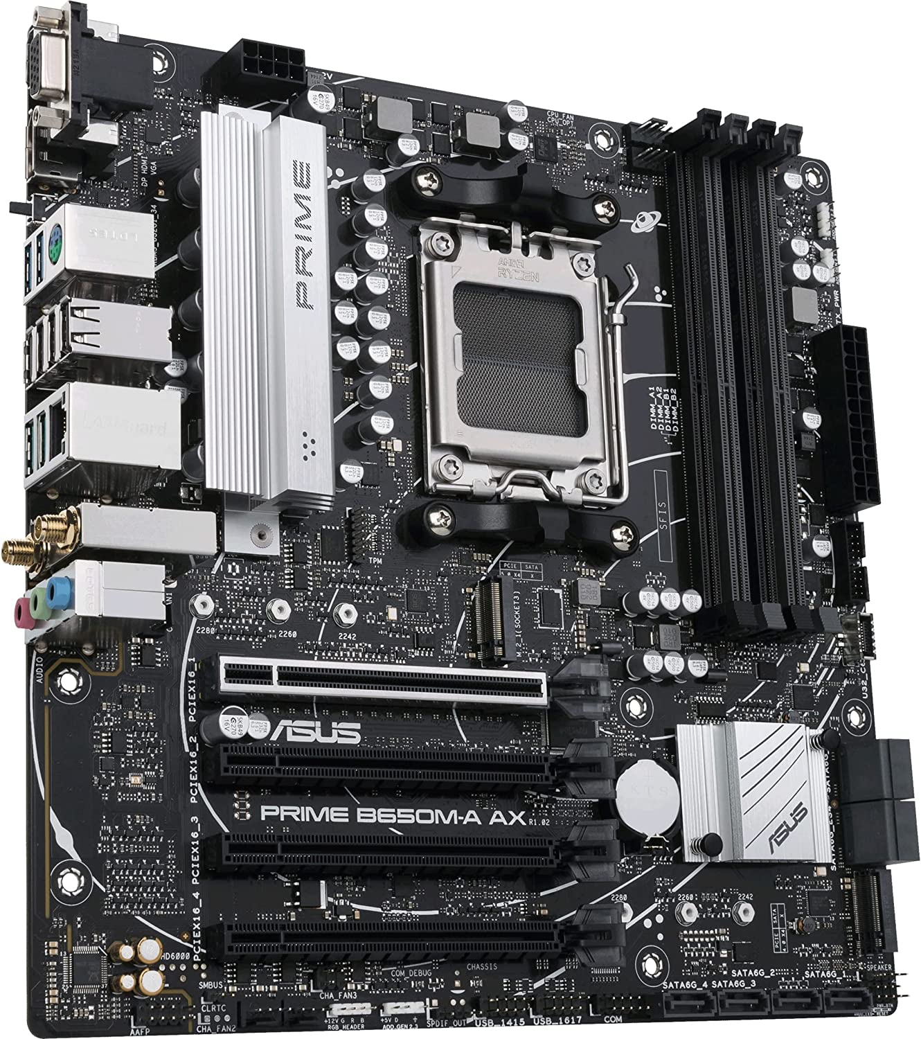 Asus Prime B650M-A AX mATX Motherboard, So. AM5, 2.5Gb LAN, RAID, DDR5, HDMI/DP/VGA, USB3.2, Wi-Fi - MBA-B650MAAX