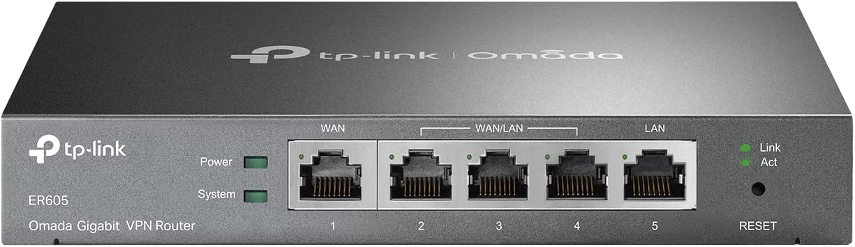 TP-Link ER605 Omada Gigabit VPN Router, 1xWAN, 1xLAN, 3xWAN/LAN Ports - NRO-ER605
